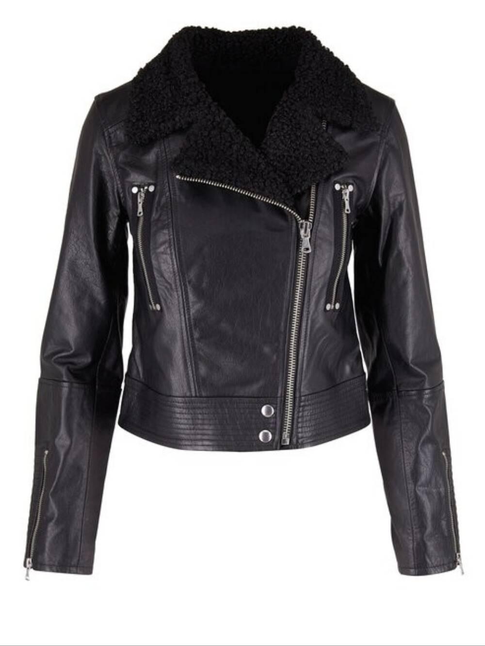 Sherpa Wool Trim Leather Moto Jacket Paige Rooney
